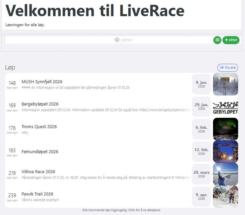 LiveRace programvare for løpsarrangører